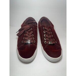 Liz Claiborne Burgundy Velvet Lace Up Sneakers Logo Accent Casual Shoes 7.5